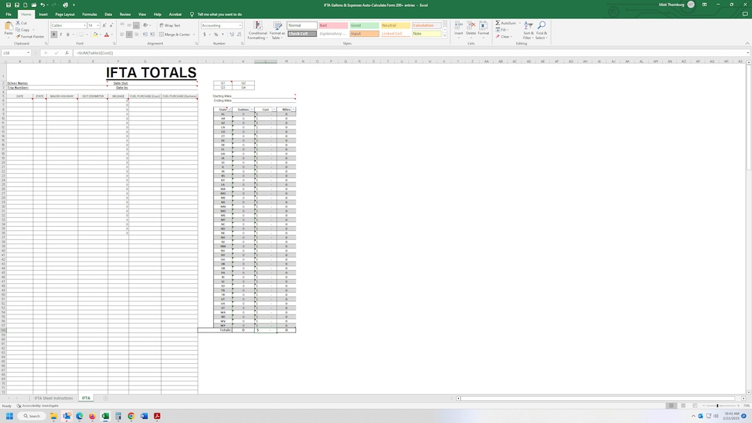 IFTA Calculator for Miles, Gallons, & Fuel Cost per State Etsy