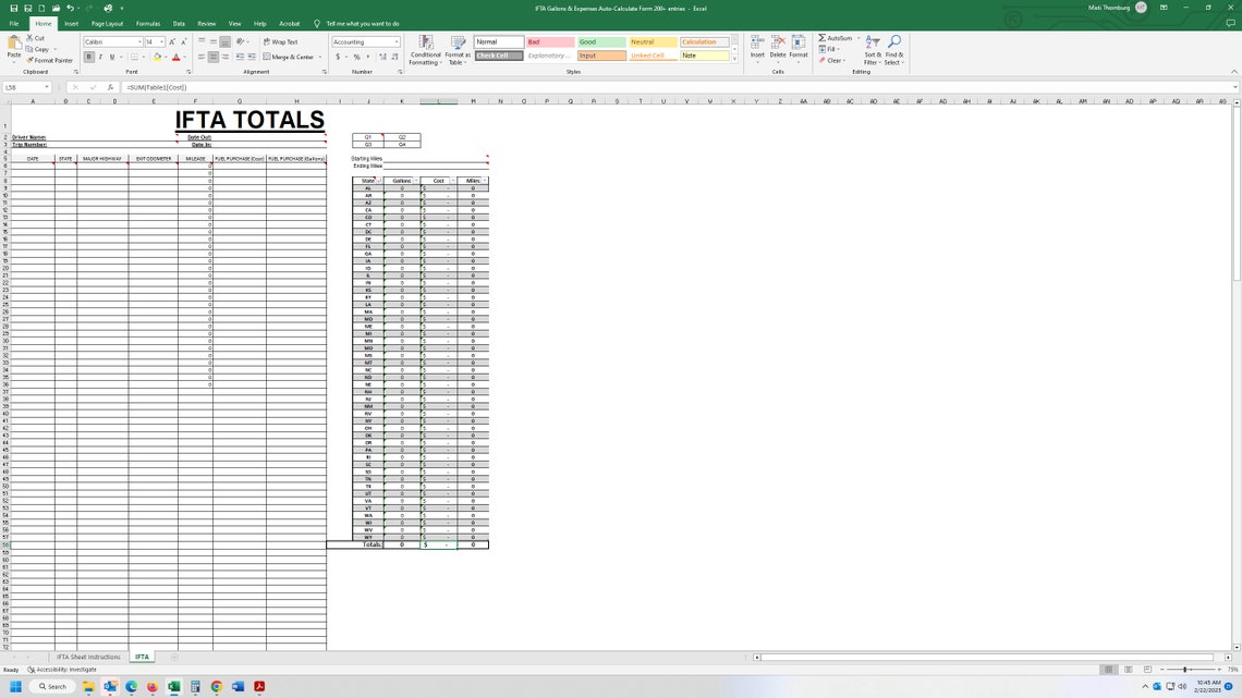 IFTA Calculator for Miles, Gallons, & Fuel Cost per State Etsy