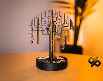 Modern tree-design jewelry holder with magnetic compartment and shelf / Jewelry stand for rings, necklaces and earrings / 3D print / Gift for women