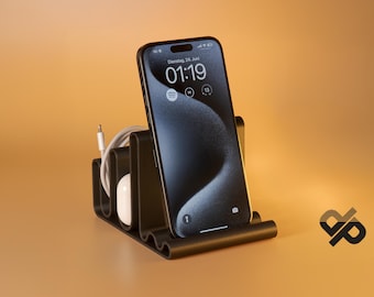Wavy Smartphone Stand – 3-in-1 phone holder in a modern wave design | Organizer for cables & earpods | Gift idea for tech fans