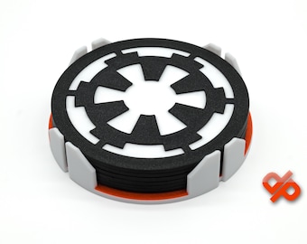 Imperial Coaster Set (6/12) – Star Wars Empire-inspired coaster set with station / holder (modern) / gift for fans