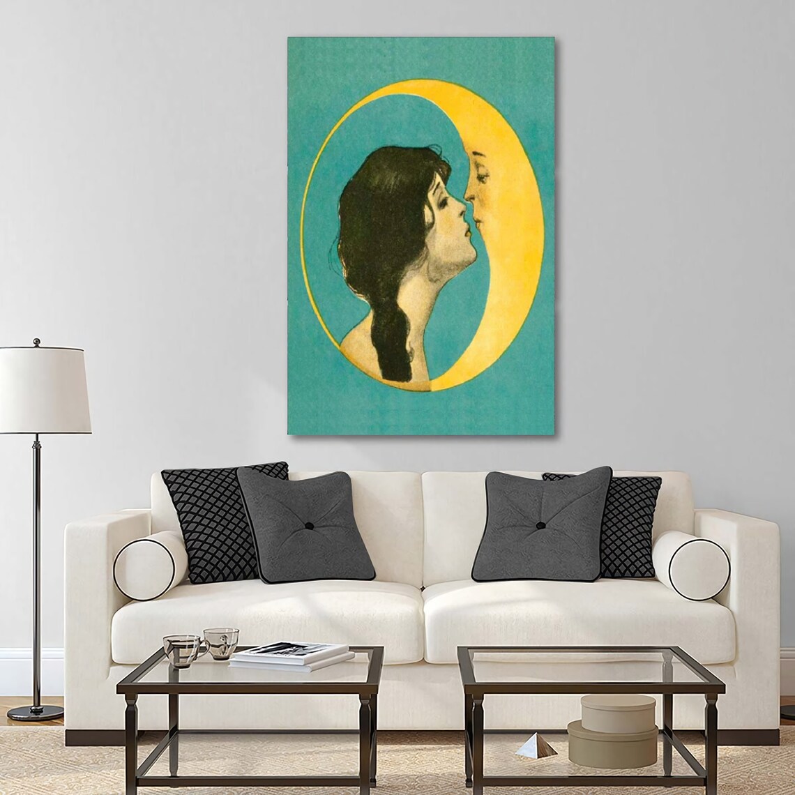 Antique Moon Face Art Nouveau Art Deco Crescent Moon Poster Etsy