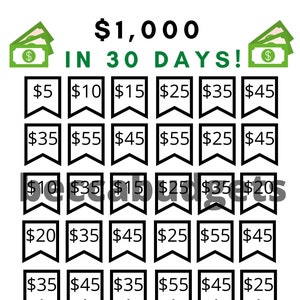 Desafío de ahorro de dinero imprimible / ¡Ahorre 1,000 en 30 días! / Rastreador de Ahorros / Planificador de Ahorros