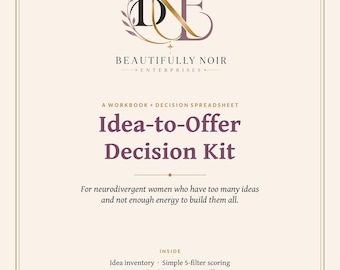 Idea-to-Offer Decision Kit for Neurodivergent Women | Business Idea Workbook + Scoring Spreadsheet | Digital Download