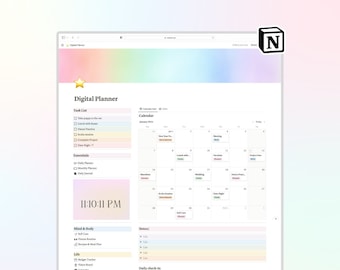 Digital Planner 2024 2025 Undated Notion Planner, Digital Journal ADHD Planner Notion Template, All in One Notion Template