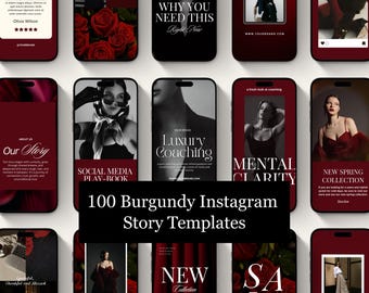 100 Aesthetic Coaching Instagram Story Templates, Social Media Agency, SMM Viral, Coach Influencer, Personal Brand, Burgundy IG Stories
