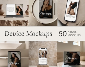 50 Neutral Device Mockups for Canva: iPhone, iPad, MacBook (Digital Download)