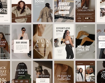 60 Instagram Story Templates, Small Business Instagram Templates, Aesthetic IG Story, Fashion Instagram Stories Template, Neutral Brown