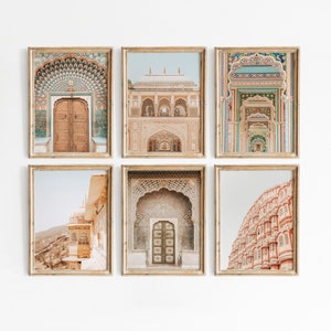 Set of 6 Jaipur Print, Digital Boho wall art, India Print, Bohemian Decor, Door Print, Indian Architecture Print, Colorful India Wall Art