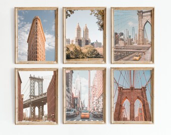 New York City Wall Art Set of 6, New York Print Set, Central Park Wall Art, Brooklyn Bridge, New York Home Decor, Manhattan Art