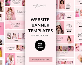 Editable Website Banners, Shopify Banner, Web Banner, DIY Website Banner Kit, Wix Banner, Website Banner Set, Pink Banner Website