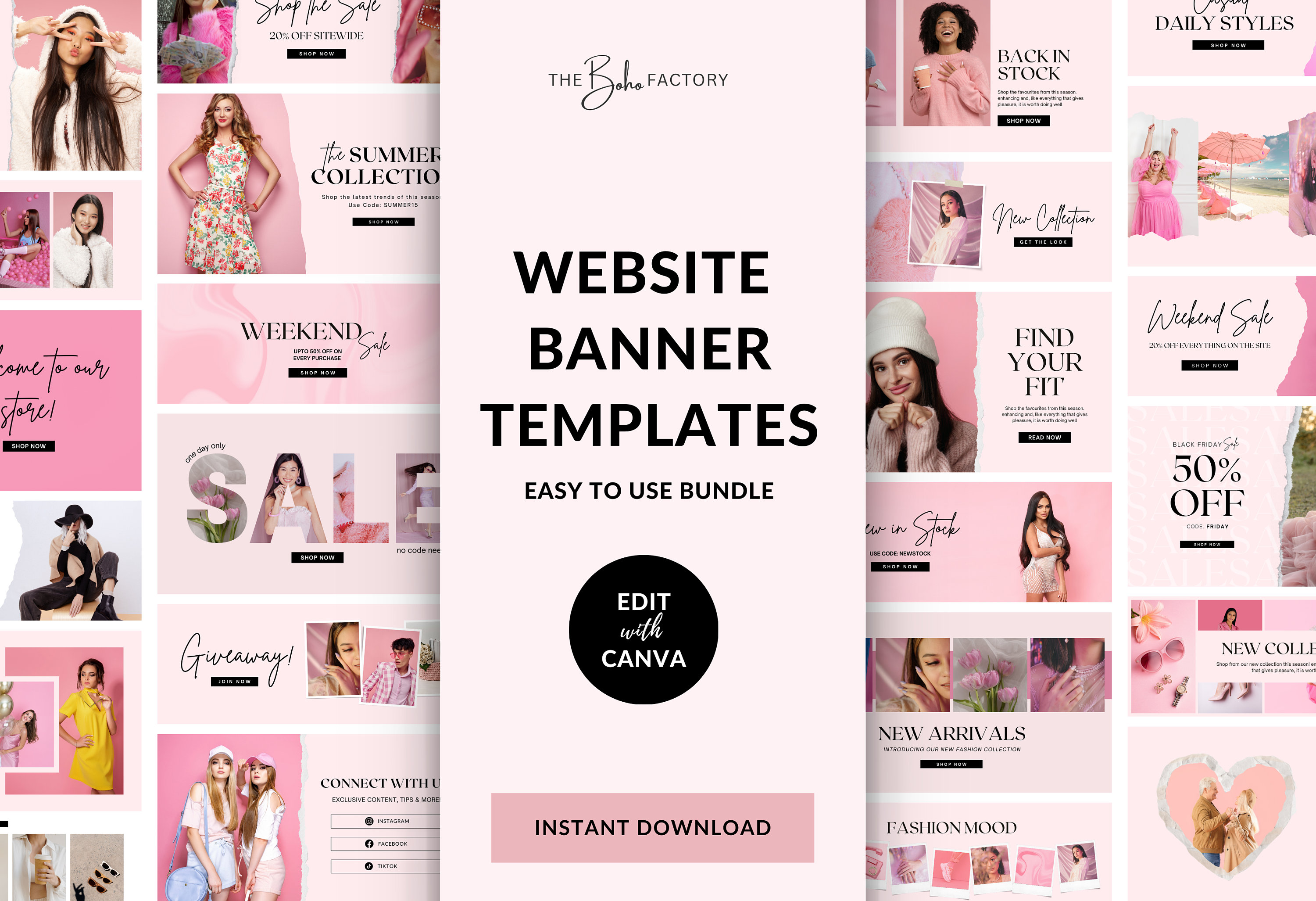 Fashion Blog Banners A Set Of Six Editable Square Templates For Social