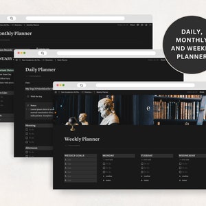Dark Academia Notion Planner, All In One Notion Template, Personal Planner, Dark Mode Planner, Daily, Weekly, Monthly Planner 2025 image 4