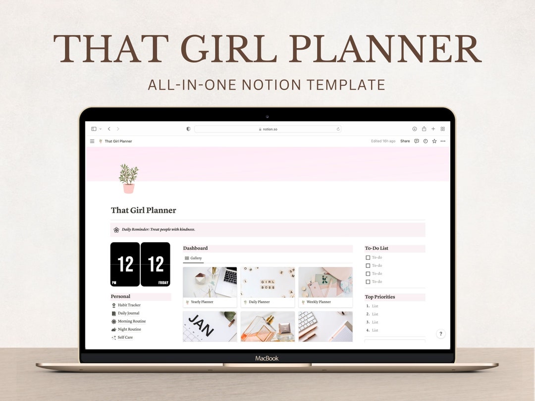 That Girl Notion Template, 2024 Life Planner, All in One Notion ...