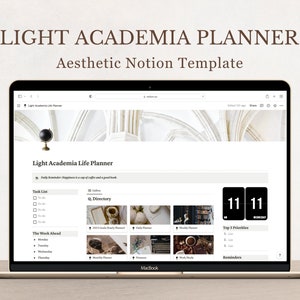 Planner Notion di Light Academia, modello Notion All In One, planner personale per Notion, modello Notion estetico, planner digitale 2025
