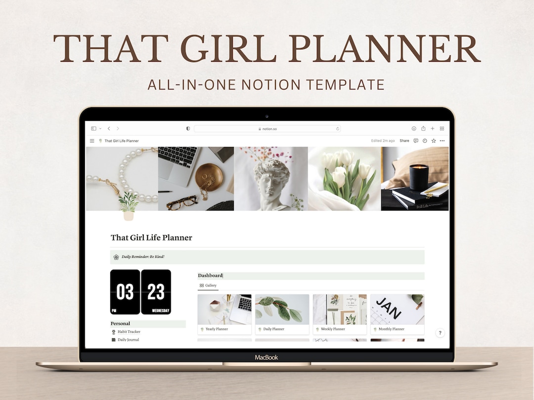 That Girl Notion Planner, Life Planner, All in One Notion Template