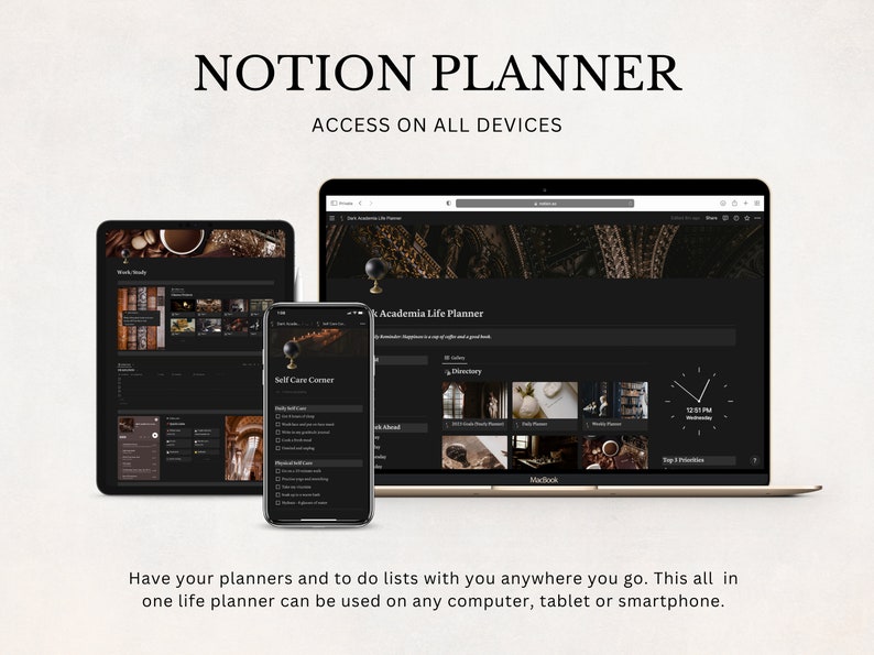 Dark Academia Notion Planner, All In One Notion Template, Personal Planner, Dark Mode Planner, Daily, Weekly, Monthly Planner 2024 image 9