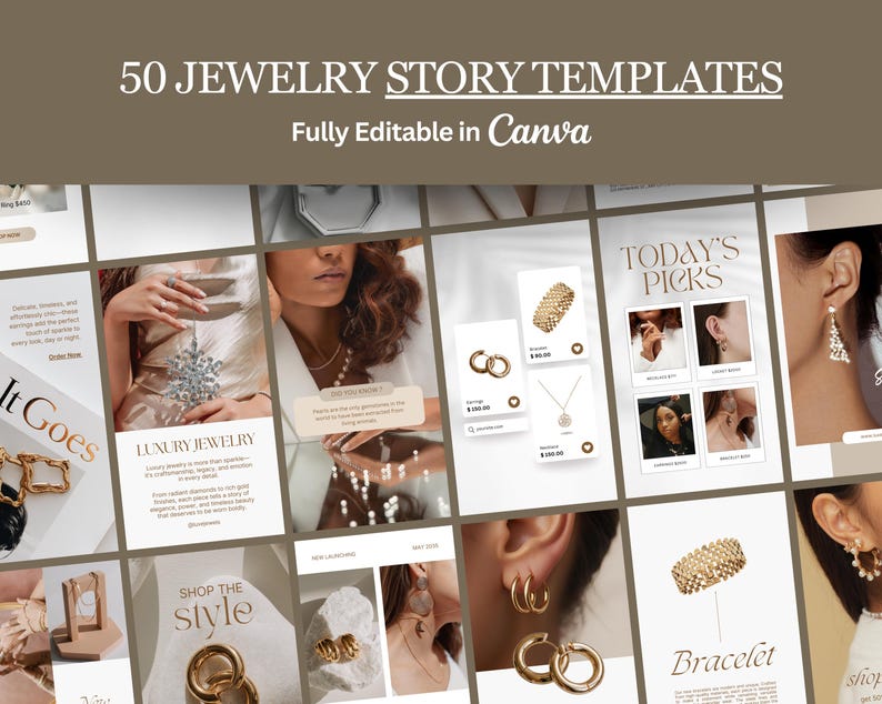 100 Jewelry Instagram Templates for Canva, Aesthetic Jewelry Social ...