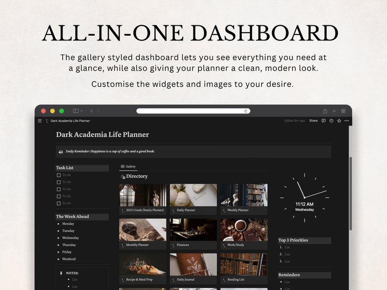 Dark Academia Notion Planner, All In One Notion Template, Personal Planner, Dark Mode Planner, Daily, Weekly, Monthly Planner 2025 image 8
