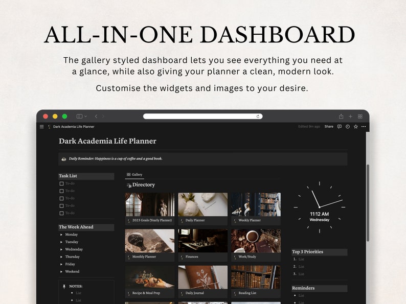 Dark Academia Notion Planner, All In One Notion Template, Personal Planner, Dark Mode Planner, Daily, Weekly, Monthly Planner 2024 image 8