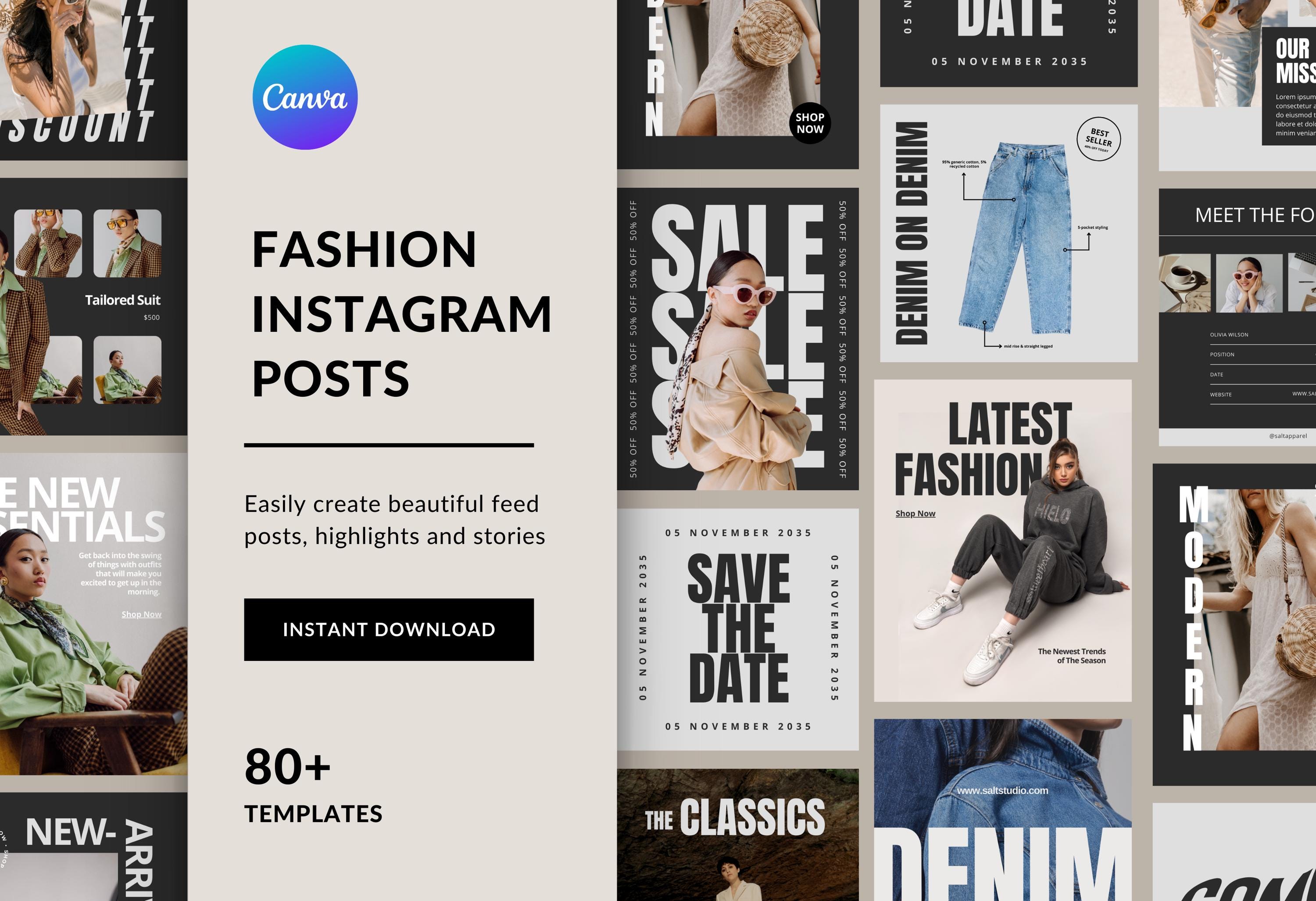 80+ Fashion Instagram Templates, Fashion Insta, Women & Mens Clothing Brand, Canva Social Media Templates, Aesthetic Instagram Templates