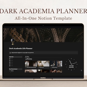 Dark Academia Notion Planner, All In One Notion Template, Personal Planner, Dark Mode Planner, Daily, Weekly, Monthly Planner 2025