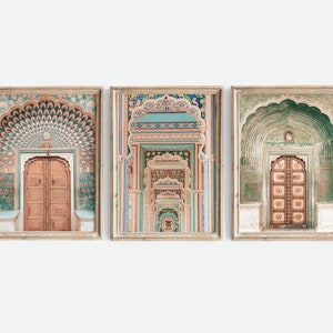 Set of 3 digital Jaipur prints, Digital Boho wall art, India print, Bohemian decor, Door Print, Indian Architecture, Colorful India Wall Art