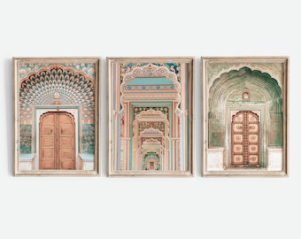 Set of 3 digital Jaipur prints, Digital Boho wall art, India print, Bohemian decor, Door Print, Indian Architecture, Colorful India Wall Art