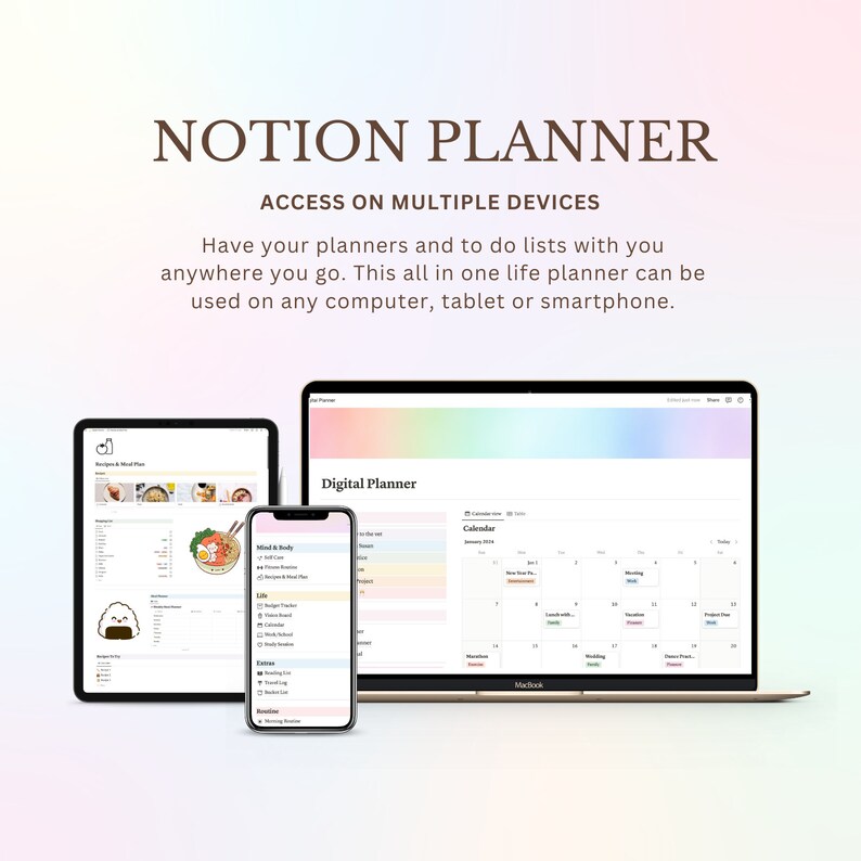 Digital Planner 2024 2025 Undated Notion Planner, Digital Journal ADHD