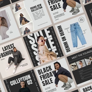 60 種類のファッション Instagram テンプレート、ファッション インスタ、女性と男性の衣料品ブランド、Canva ソーシャル メディア テンプレート、美しい Instagram テンプレート
