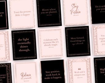 200 Black & Pink Instagram Quotes Templates, Canva Editable Motivational Post Bundle, IG Feed Post, Black Motivational Quote Templates