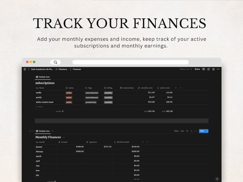 Dark Academia Notion Planner, All In One Notion Template, Personal Planner, Dark Mode Planner, Daily, Weekly, Monthly Planner 2025 image 7