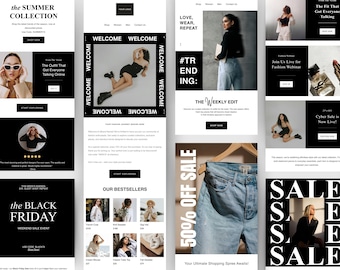 Flodesk メールテンプレートバンドル | 中小企業向けファッションマーケティングメールとフォーム、衣料品テンプレート、ニュースレター、メールレイアウトデザイン