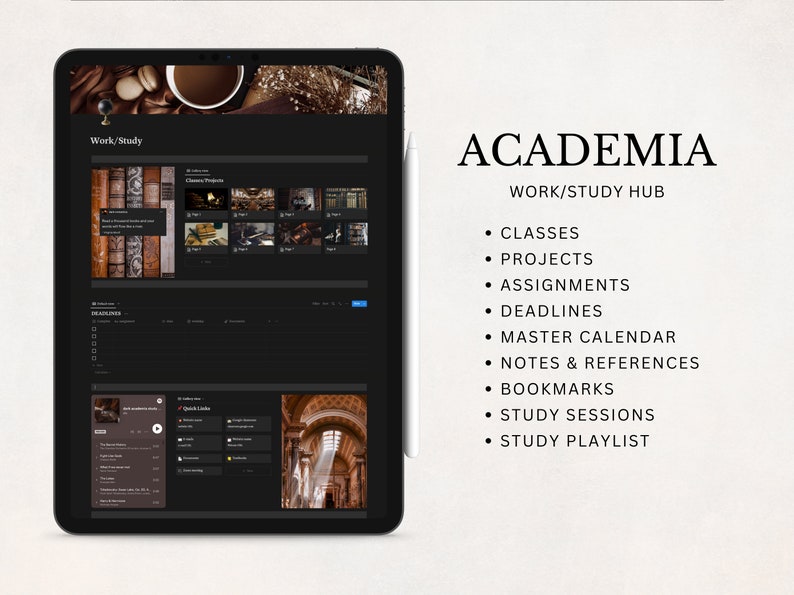 Dark Academia Notion Planner, All In One Notion Template, Personal Planner, Dark Mode Planner, Daily, Weekly, Monthly Planner 2025 image 5