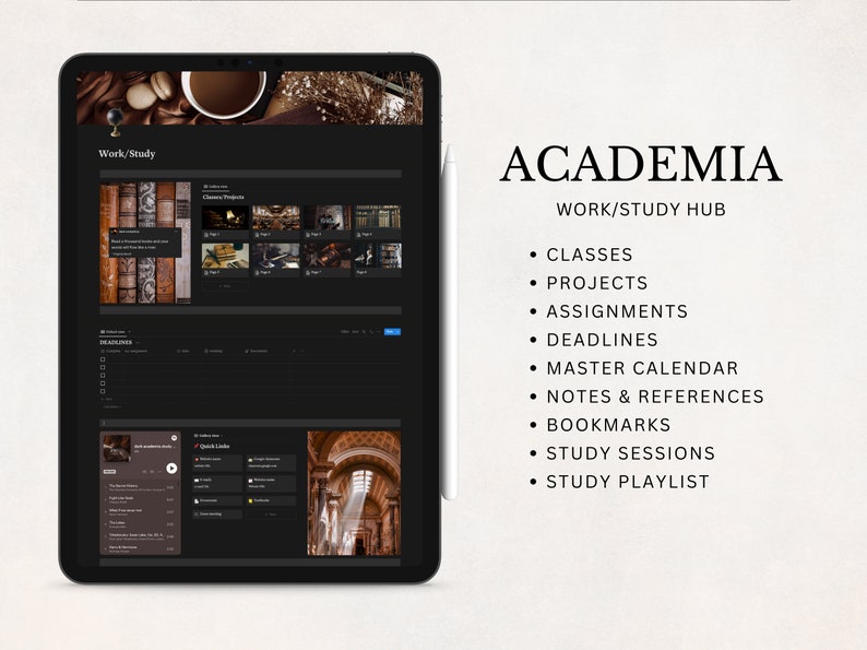 Dark Academia Notion Planner, All In One Notion Template, Personal Planner, Dark Mode Planner, Daily, Weekly, Monthly Planner 2024 image 5
