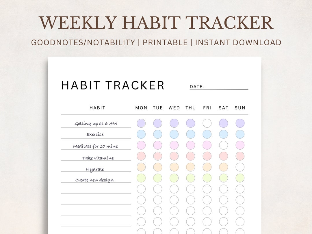 Weekly Habit Tracker Printable Everyday Habit Tracker - Etsy