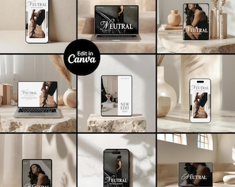 24 Device Mockup Bundle for Canva, Laptop Mockups, iPhone Mockups, Listing Presentation, Tablet Mockup, Aesthetic Digital Product Mockups