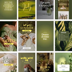 50 Instagram Reel Covers & Story-Vorlagen, grüne Ästhetik IG, Mode- und Lebensstilvorlagen, grünes Instagram-Feed-Engagement