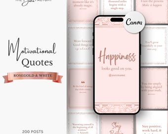 200 Motivationszitate Instagram |  Rose Gold Instagram Post-Vorlagen | Rose Gold Instagram Rahmen Vorlage, Blush Pink Benachrichtigung Zitate