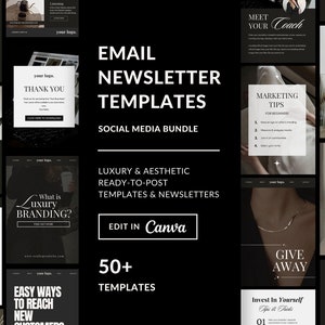 Dark Aesthetic Email Marketing Template Canva, Editable Templates for Coaches & Social Media Managers, Dark Luxury Email Marketing