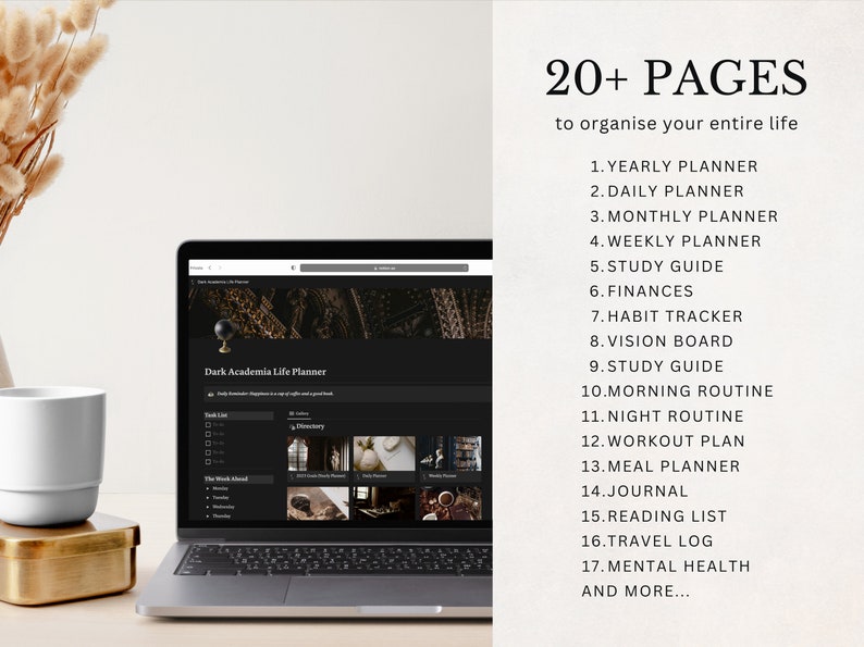 Dark Academia Notion Planner, All In One Notion Template, Personal Planner, Dark Mode Planner, Daily, Weekly, Monthly Planner 2025 image 2