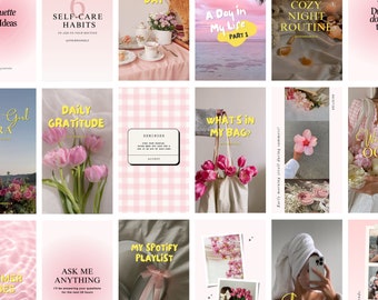 60 Pink Instagram Reel Covers, Aesthetic Faceless Reels & Story Templates Canva, Instagram Stories, TikTok Cover, Pink Coquette Reels