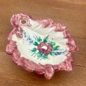 Vintage Japanese Hand-Painted Rose Trinket Dish - Romantic Farmhouse Vanity Organizer, Ring Holder (5&quot; Pink Porcelain)