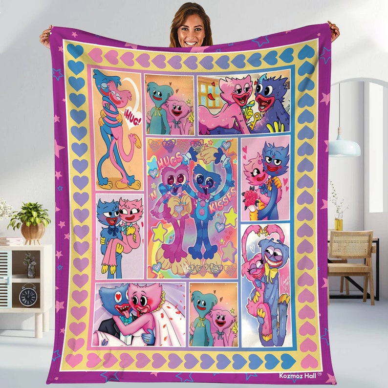 Huggy Wuggy Poppy Playtime Blanket Huggy Wuggy and Kissy Missy Etsy