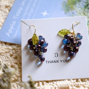 Boucles d&#39;oreilles raisin purle-boucles d&#39;oreilles pendantes limpides Boucles d&#39;oreilles pendantes kawaii mignonnes cadeau bijoux pour femme boucles d&#39;oreilles fruits faits à la main cadeau d&#39;anniversaire