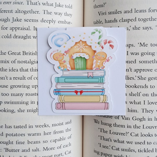 Gingerbread house bookstack magnetic bookmark for bookworms - Magnetic page holder | Bookworm gift | Stocking filler | Festive bookmarks