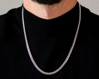 5mm Silver Cuban Chain, Sterling Silver Cuban Curb Necklace, 925 Silver Chain, Men's Silver Chain, Rhodium Coated Necklace