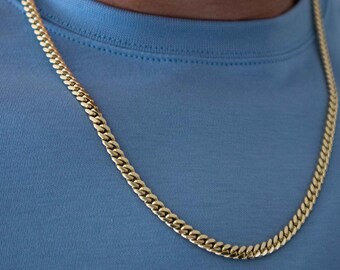 5mm 14k Gold Cuban Link, Curb Link Chain, Solid Miami Cuban Chain, Cuban Necklace Lobster Clasp