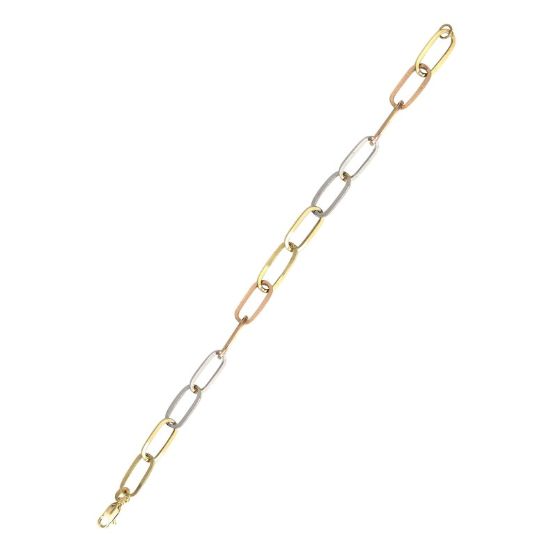 4mm Hollow Tri Color Paper Clip Gold Bracelet, Men's Hollow Yellow Gold