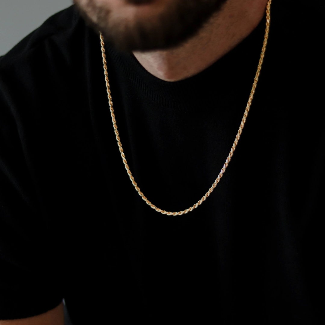 Men's 2.5mm Gold Rope Chain, 14k Solid Yellow Gold Diamond Cut Rope ...